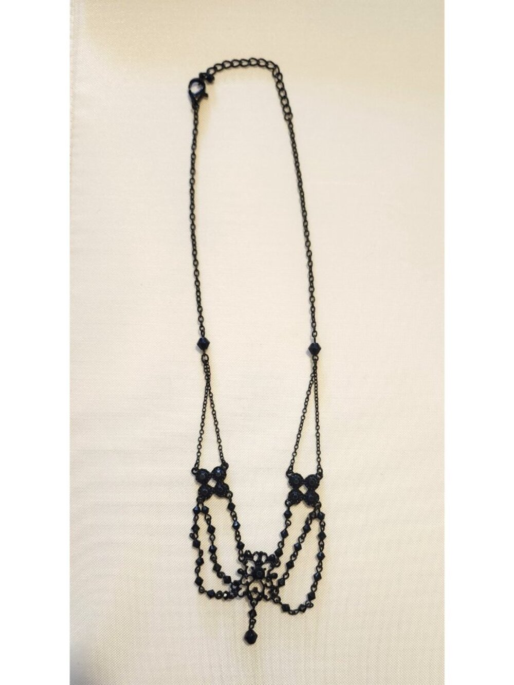 Chandelier Necklace Black Beaded Goth Victorian Swag Drop - Picture 2 of 5